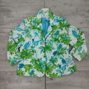 Susan Graver Women's Turquoise Teal Blue Green White Blazer Jacket 22W